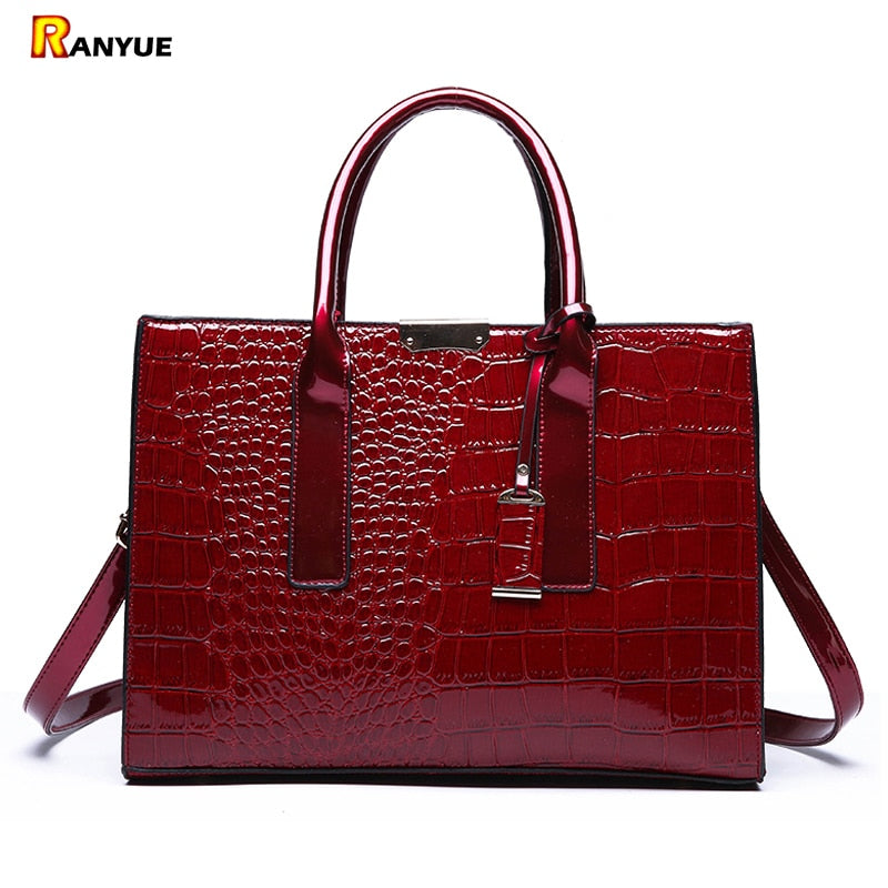 Red Crocodile Patent Leather Tote Bag Women Handbags Luxury Women Bags Designer Crossbody Shoulder Bags Famous Brand Trunk Bloso